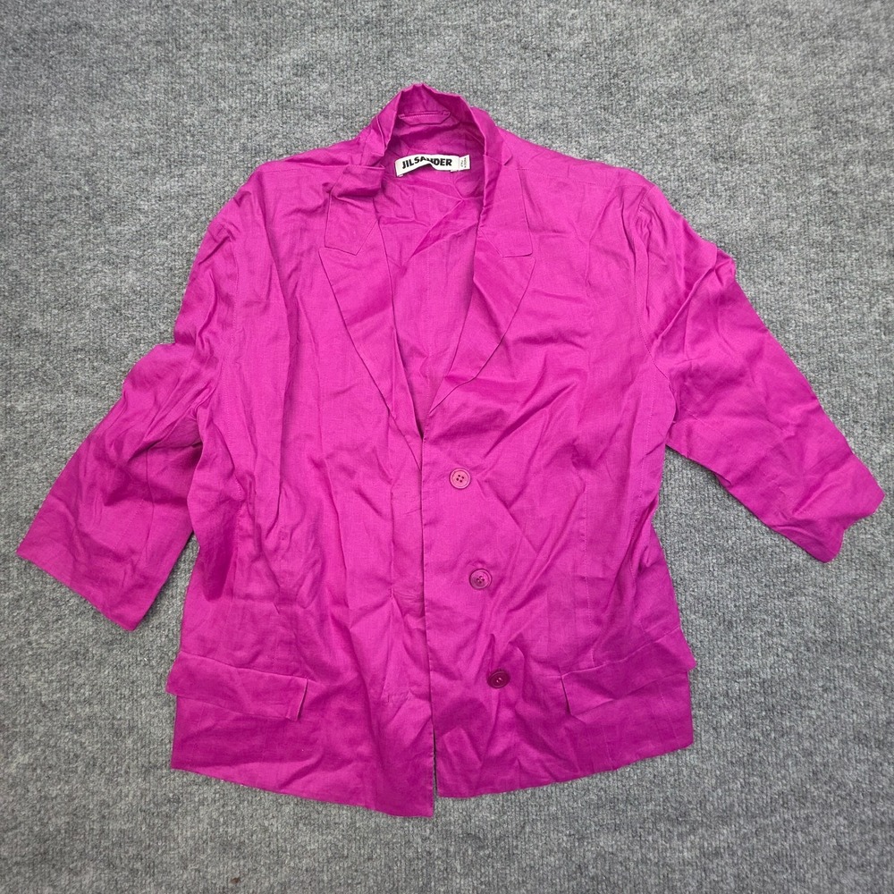 Jill Sander Blazer Women Size 38 (US 4 - 6) Magenta Pink 100% Cotton Pockets